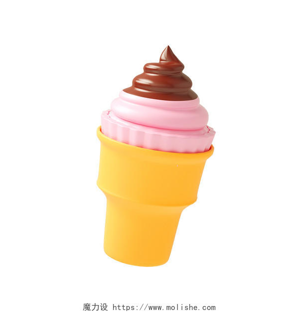 黄色卡通3D立体冰淇凌甜筒元素3DC4D